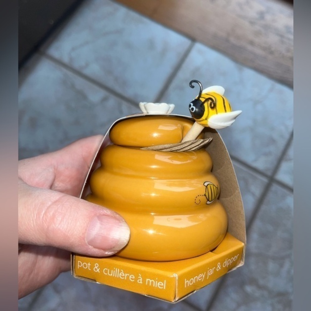 Honey jar and dipper ceramic new